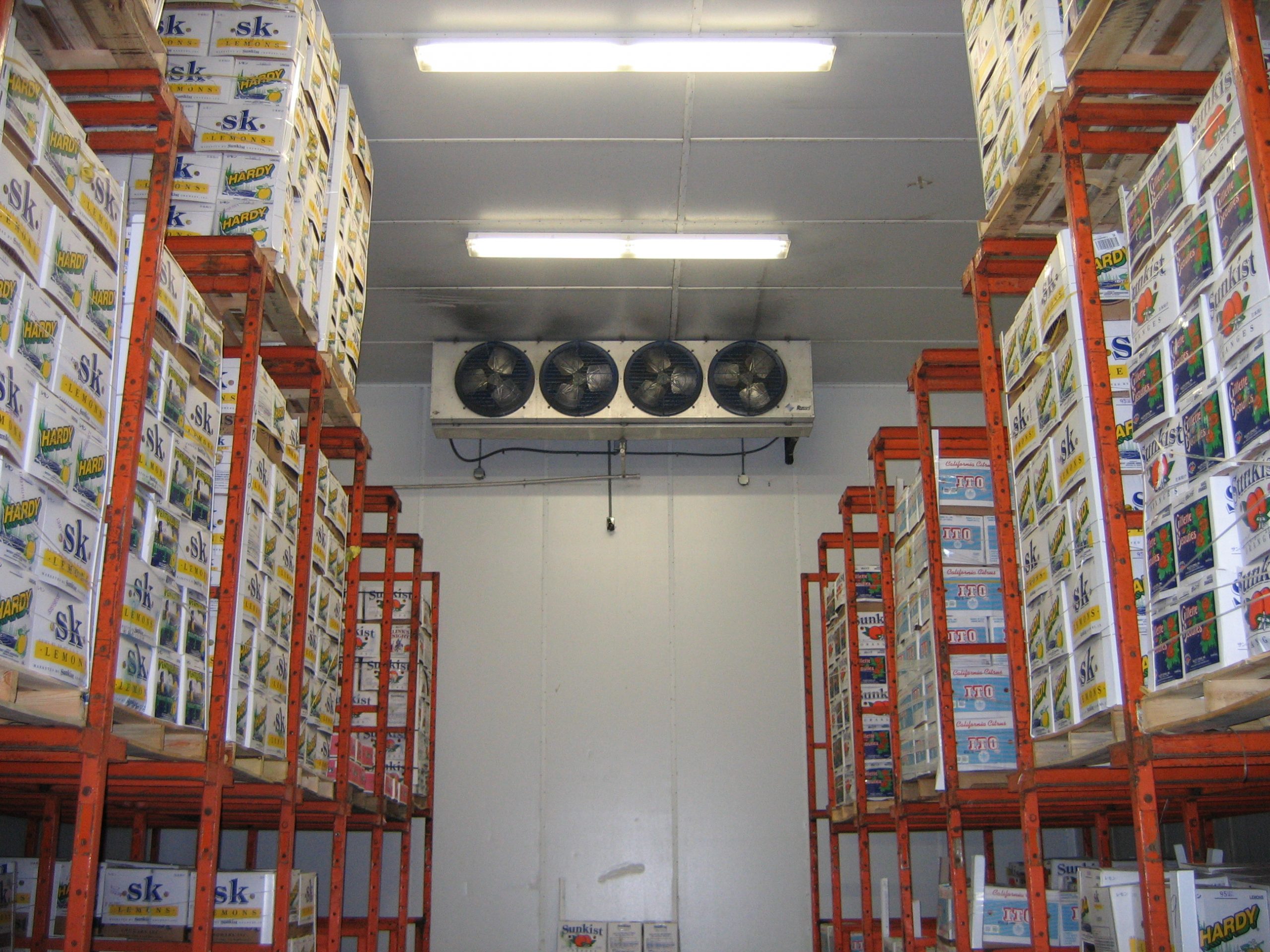A picture of an evaporator fan in a produce warehouse